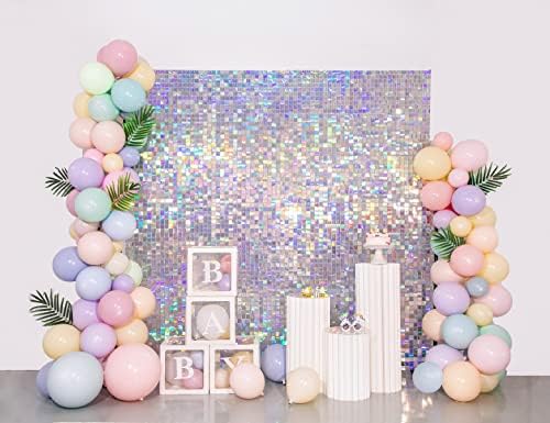 Silver Iridescent Shimmer Wall Backdrop, 12pcs Sequin Panels by KateBackdropforPhotography