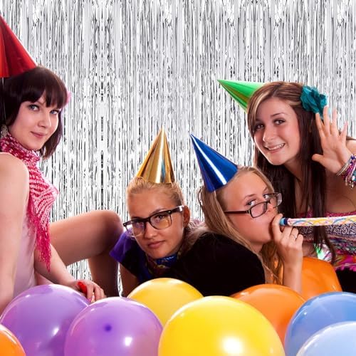 5 Pack Silver Foil Curtain Backdrop 3.2ft x 9.8ft Metallic Tinsel Foil Fringe Curtains Streamer Photo Booth Backdrop for Birthday Party Engagement Bachelorette Party Decorations (Silver) - Image 6