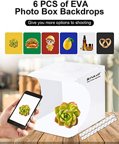 Photo Studio Box with LED Light, PULUZ 20cm Mini Portable Photography Lighting Tent Kit, White Foldable Shooting Softbox with 2x20 Lights + 6 Backdrops for Product Display - Image 3