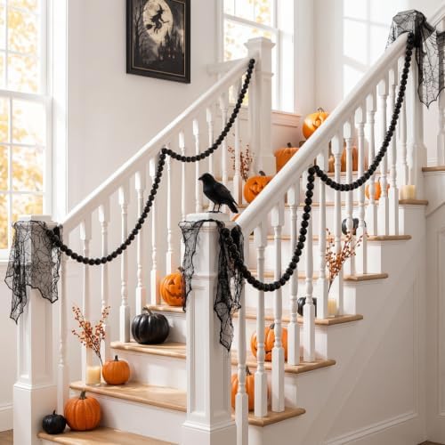 Canlierr 2 Pcs 5.6 ft Halloween Black Ball Garland Mantle Decorations 25mm - Image 4
