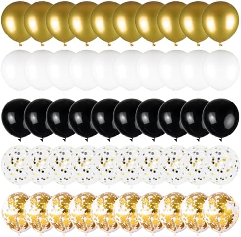 100pcs Black Gold and White Balloons with 12inch Metallic Gold and Black Confetti Balloons for Class of Graduation, 30th 40th 50th Birthday Party Decoration (with 2 Ribbons) - Image 2