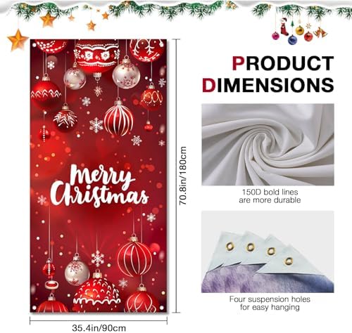 BlissYard Merry Christmas Door Cover 71x35 Inch Front Porch Door Banners Decoration Winter Red Hanging Christmas Ornaments with Snowflakes for Sign Party Indoor Decor - Image 3
