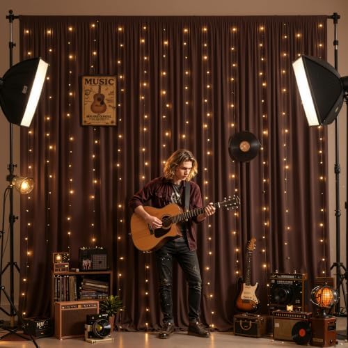 Brown Backdrop Curtains with Lights for Parties,20x10FT Wrinkle Free Wedding Photo Backdrop Curatin Drapes Fabric for Baby Shower Birthday Ceremony Reception Home Party Decorations - Image 2