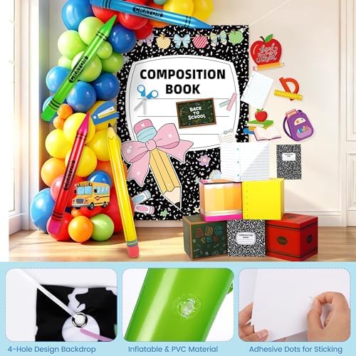 Fovths 21 Pcs Giant Back to School Theme Party Decorations 45 Inch Large Inflatable Pencil Crayon 6 Party Favor Box 6.6ft Notebook Backdrop for Back to School Birthday Decor, Combo - Image 4