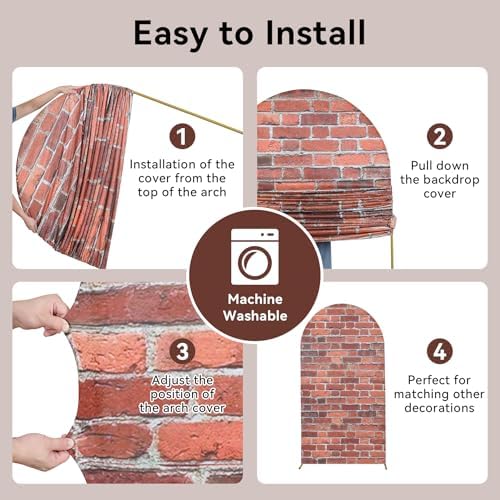 Set of 3 Arch Backdrop Cover Red Brick 7.2ft 6.6ft 6ft Spandex Wrinkle Free Fitted Arch Background Cover Farmhouse Style Top Chiara Arch Cover for Wedding Birthday Party Photography Arch Background - Image 6