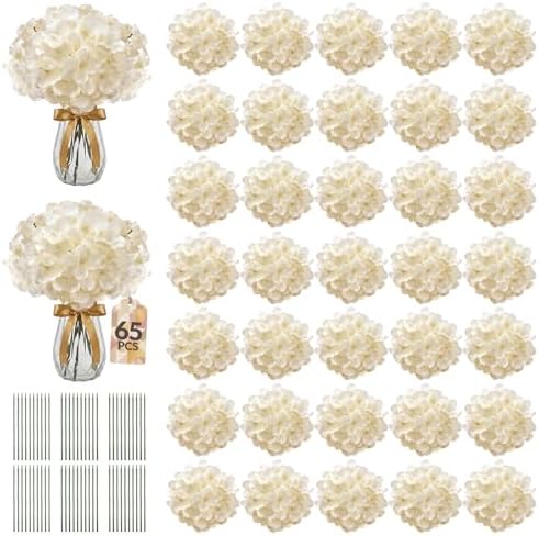 65PCS Hydrangea Artificial Flowers with Stronger Bendable Stems, Premium Silk Faux Hydrangea Flowers Bulk for DIY Wedding, Arches, Baby Showers & Large Event Decor(Champagne) by ECCELSO