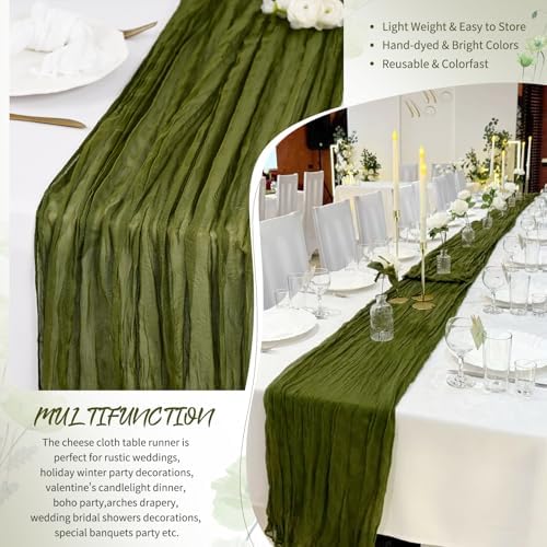 30 Pack Olive Green Cheesecloth Table Runner 17x108 Inches Boho Home Decor - Image 5