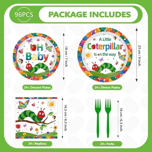 96Pcs Caterpillar Baby Shower Party Decorations, Serves 24 - Image 5