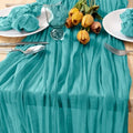Teal Blue Table Runner Boho Fall Cheesecloth Table Runner Dinning Decor by MLMC