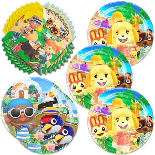 Animal-Crossing Party Supplies 40pck include 20 plates, 20 napkins for the Animal Crossing birthday party decoration by ShrooFit