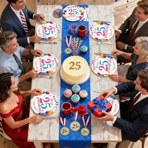 96Pcs Happy 25th Workiversary Party Decorations for Men Women Colorful Happy Work Anniversary Plates and Napkins Sets 25th Anniversary Decorations for Employee Worker Office Party Supplies Serves 24 - Image 4