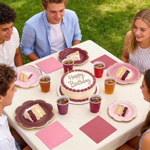 60 PCS Burgundy Paper Plates and Napkins Party Supplies for 20 Guests - Image 7