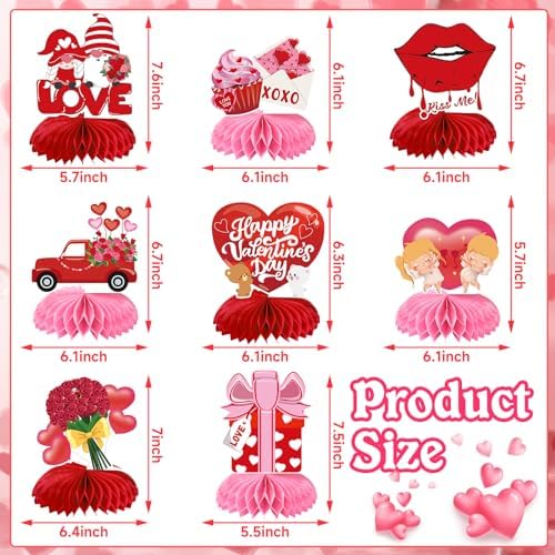 JULMELON 8Pcs Valentines Day Centerpiece for Table 3D Heart Honeycomb Decor - Image 2