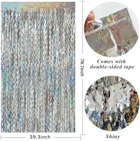Tinsel Foil Fringe Curtains Wavy Backdrop for Parties Sparkle Metallic Wavy Foil Fringe Backdrop Curtain for Party Decorations Photo Booth Props for Birthday Graduation Wedding - Image 2