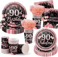 250PCS 90th Birthday Party Decorations for 50 Guests Black and Rose Gold Party Supplies for Women Include Disposable Paper Plates, Napkins, Cups, and Disposable Plastic Cutlery (90) by Yaniio