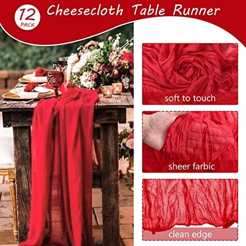 35x72 Inch Red Cheesecloth Table Runner Christmas Valentine Wedding Decor - Image 4