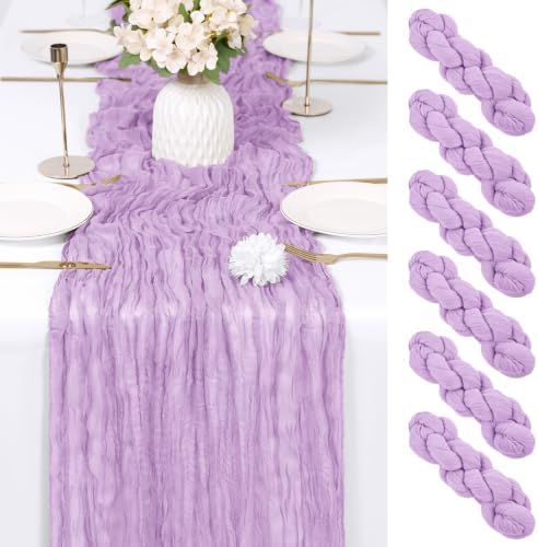 6 Pack Lavender Cheesecloth Table Runner 17x108 Inch Semi Sheer Boho Gauze Cheese Cloth Fabric Table Runners Table Decor for Wedding Party Baby Shower Birthday Home Decor Garden Farmhouse by Unknown