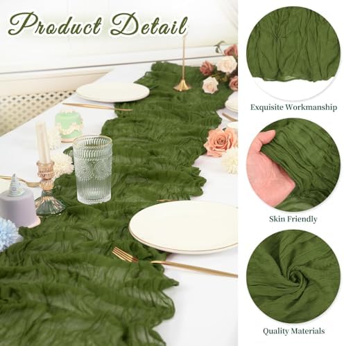 10 Pack Cheesecloth Table Runner 20 x 120 in, Olive Green - Image 3