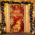 BlissYard Merry Christmas Door Cover 71x35 Inch Front Porch Door Banners Decoration Winter Golden Reindeer Snowflake Stars for Sign Party Indoor Decor by BlissYard