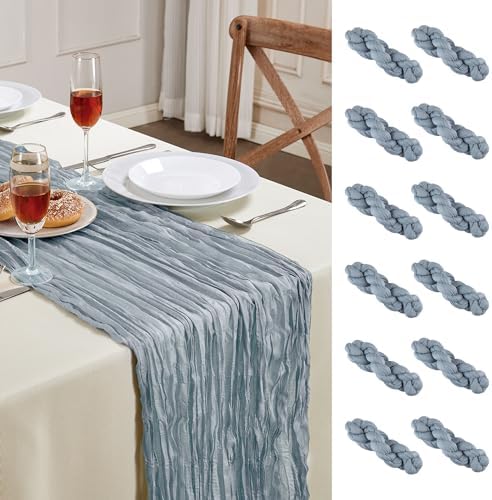 AGIRL 12 Pack Dusty Blue Cheesecloth Table Runner 10FT Boho Home Decor by AGIRL