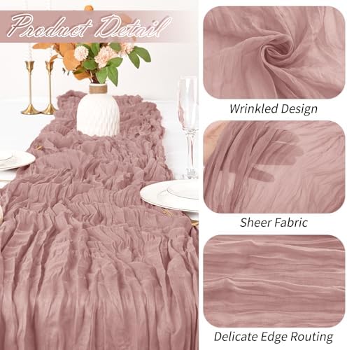 15 Pack Dusty Pink Cheesecloth Table Runner 17 x 108 inch Cheese Cloth Table Runners 9ft Pink Table Runner Rustic Romantic Sheer Gauze Runner for Wedding Party Baby Shower Table Decoration - Image 3