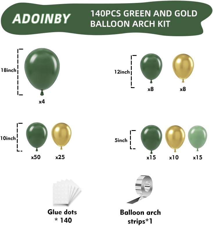 Green and Gold Balloon Arch Kit, Dark Emerald Green Hunter Forest Sage Green Metallic Gold Balloon Garland kit, 18 12 10 5 Inch Balloons for Birthday Wedding Jungle Safari Party Decorations - Image 2