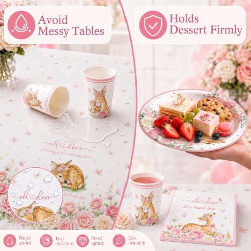 215 pcs Oh Deer Baby Shower Decorations for Girl Tableware Set, 25 Serves - Image 5