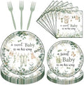 Baby Shower Tableware Set - 96 Pcs A Sweet Baby is on His Way Sage Green Baby Shower Plates Napkins Forks Decorations, Greency Party Dinnerware Supplies for Boys Serves 24 by Pinglooko