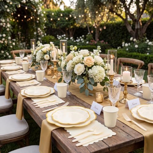 175 Pcs Ivory and Gold Paper Plates and Napkins Tableware set for 25 Guest - Image 5