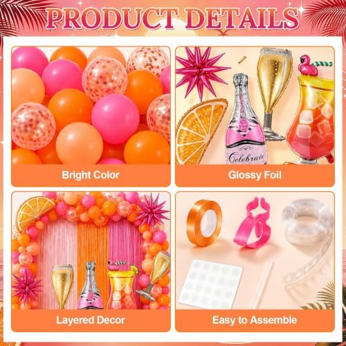 Spritz Birthday Party Decorations Pink Orange Balloon Garland Backdrop Kit - Image 3