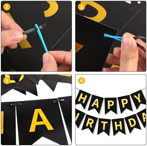 Black Gold Happy Birthday Banner Hanging Sign Circle Dot Triangle Bunting - Image 7