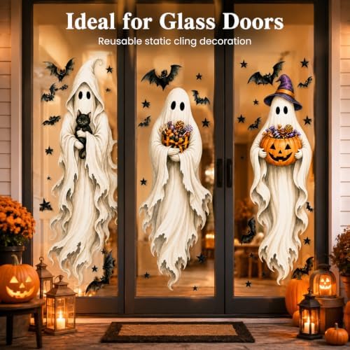 Halloween Window Clings Decorations Ghost Pumpkin Black Cat Window Stickers Static Spooky Glass Window Sticker Decals for Home Office Classroom Party Haunted House Seasonal Decor 3 Sheets - Image 6