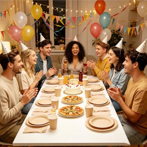 125Pcs Brown Plates and Napkins Party Supplies, 9’’& 7'' Disposable Khaki Paper Plates and Cups and Napkins Forks Set for Baby Shower, Wedding, Fall Birthday Party Decorations, Serves 25 - Image 5
