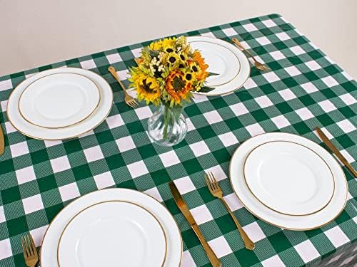 Kesfey 3 Packs Green and White Checkered Tablecloths 54 x 108 Inches Disposable Plastic Gingham Tablecovers Waterproof Rectangle Picnic Party Table Covers for Birthday Party Supplies Christmas - Image 6