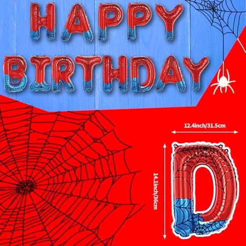 Spider Theme Happy Birthday Letter Balloons Banner, Red and Blue, Party Decoration - Image 2