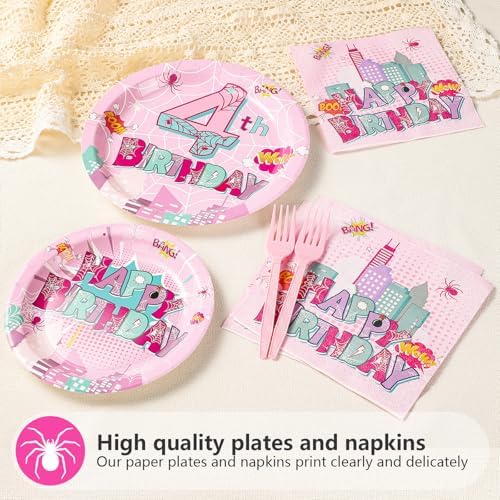 Grencian 96 Pcs Pink Spider Birthday Party Decorstions Serves 24 - Image 3