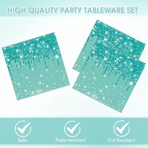 40Pcs Teal Plates and Napkins, Teal Party Decorations Include 20 Disposable Paper Plates and 20 Paper Napkins for Weddings, Baby Showers, Birthdays, Engagement Parties - Image 3
