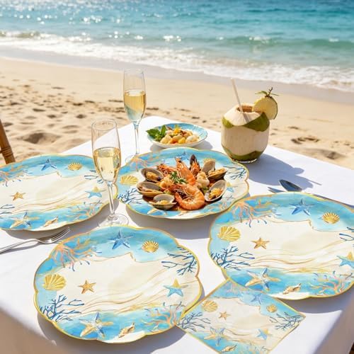40Pcs Beach Coastal Sea Shell Scalloped Paper Plates and Napkins - Image 7