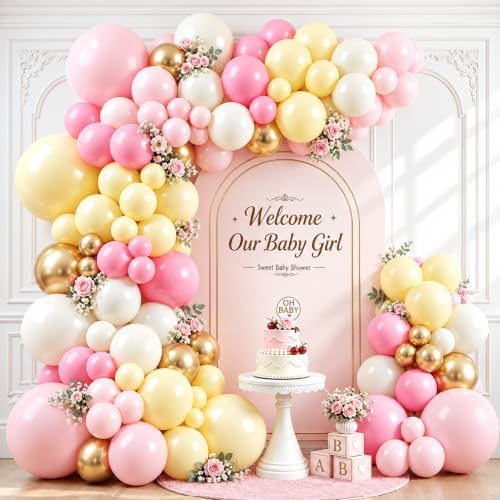 Pink and Yellow Balloon Arch Kit 129 PCS by Vanjehou