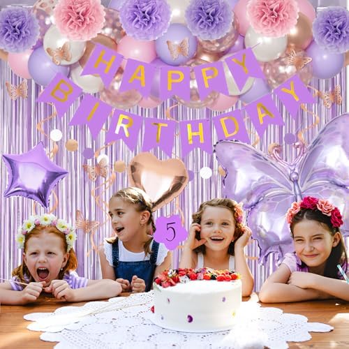 Purple Pink Butterfly Birthday Party Decorations for Women Girls - Image 5