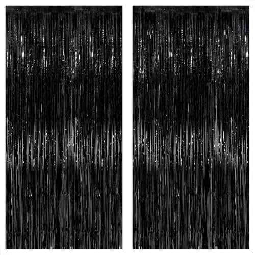 KatchOn XtraLarge 2 Pcs Black Fringe Backdrop Black Streamers Decorations by KatchOn