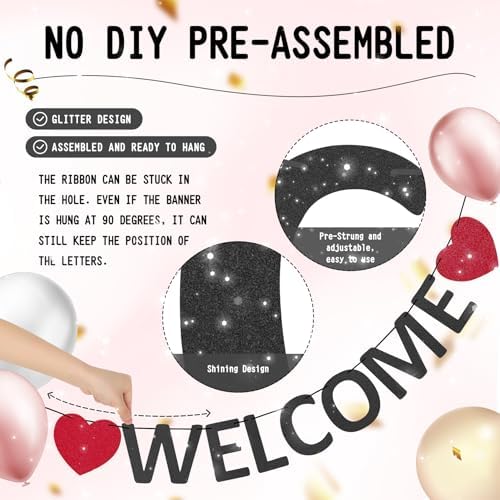 Pre-Strung Glitter Welcome to the Team Banner Welcome Banner Welcome Decorations for Office New Hire Events Corporate Onboarding & Team Building Parties (Black) - Image 2