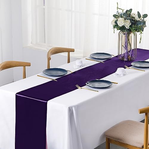 SiinvdaBZX 4 Pcs Purple Satin Table Runner 12 x 108 inches Long - Image 2