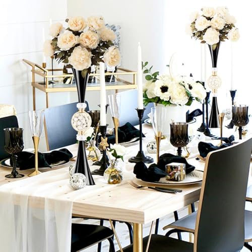VIJIV Black Tall Crystal Flower Vase for Centerpiece - 23.6'' Large Trumpet Vase for Bouquet Skinny Decorative, Floor Vase Flower Stand for Party Event, Dining Table Décor, Bridal Shower, Wedding - Image 5