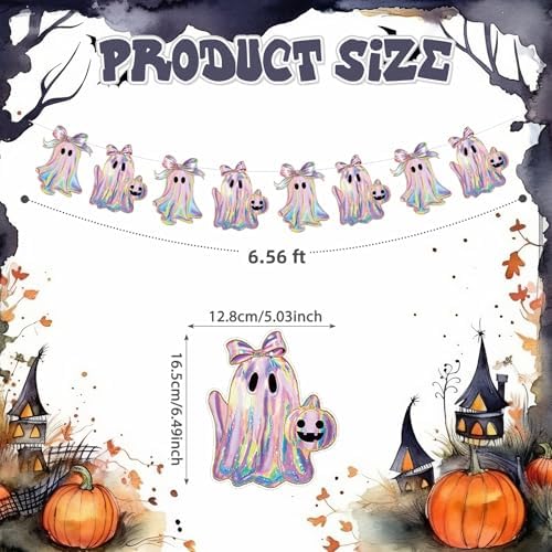 Oudain 2 Pack Halloween Ghost Garland 6.56 ft Iridescent Ghost Decor - Image 2