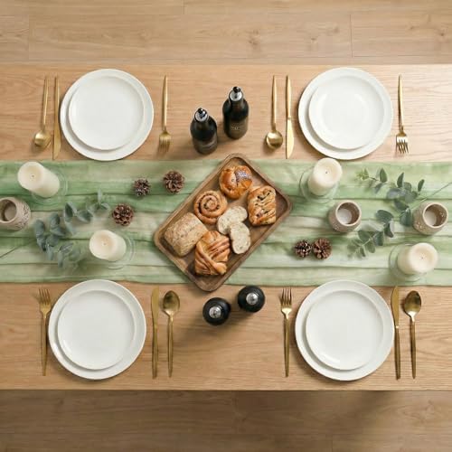 Artoid Mode Boho Green Stripes Spring Chiffon Table Runner 120 Inches 10FT,Seasonal Fabric Kitchen Dining Holiday Table Decor for Home Party - Image 7
