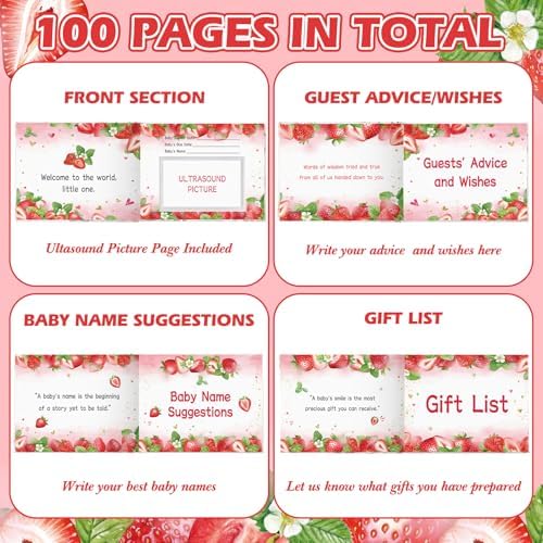 Fuyoooo Strawberry Baby Shower Guest Book with Gold Pen - Image 5