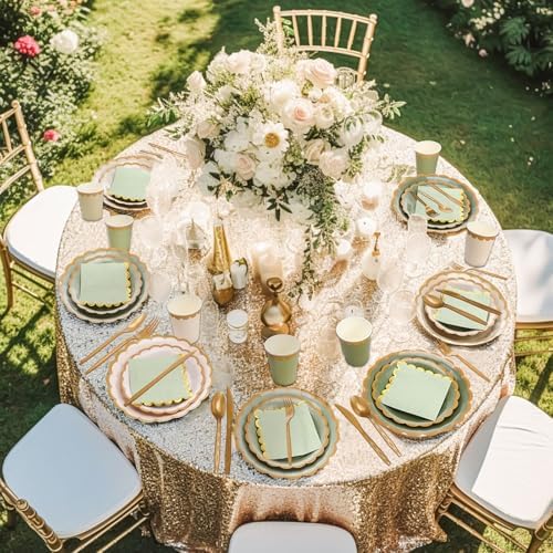 Mimorou 338 Pcs Sage Green Plates Napkins Cups Flatware Set - Image 6