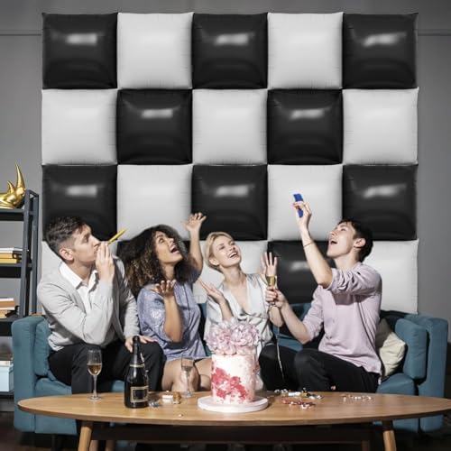 Black White Square Foil Balloon Wall,25Pcs Double Sided Foil Balloons - Image 3