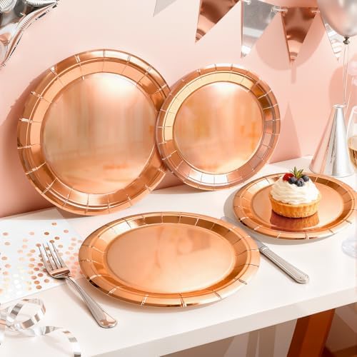 Rose Gold Paper Plates and Polka Dot Napkins, 75 Pcs Party Decorations - Image 7